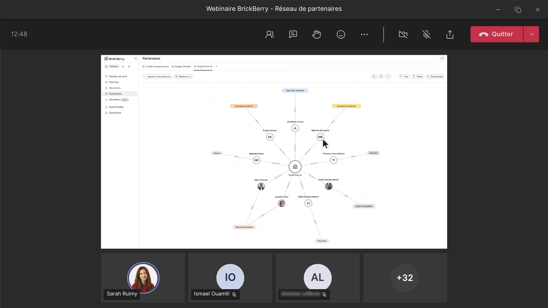 Session en visio du webinaire « Activer votre réseau de partenaires » : Sarah Ruimy partage l’écran de BrickBerry.
