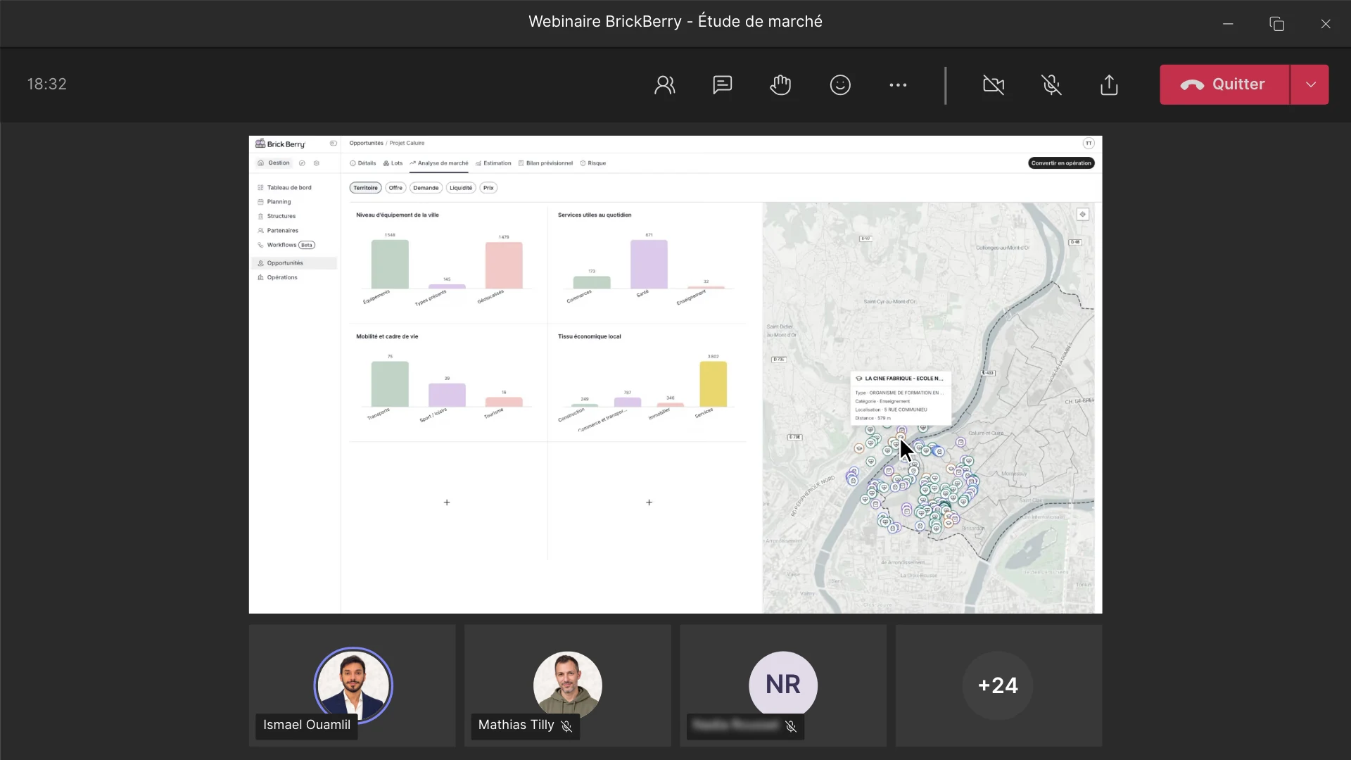 Session en visio du webinaire « Analyser votre marché » : Ismael Ouamlil partage l’écran de BrickBerry.